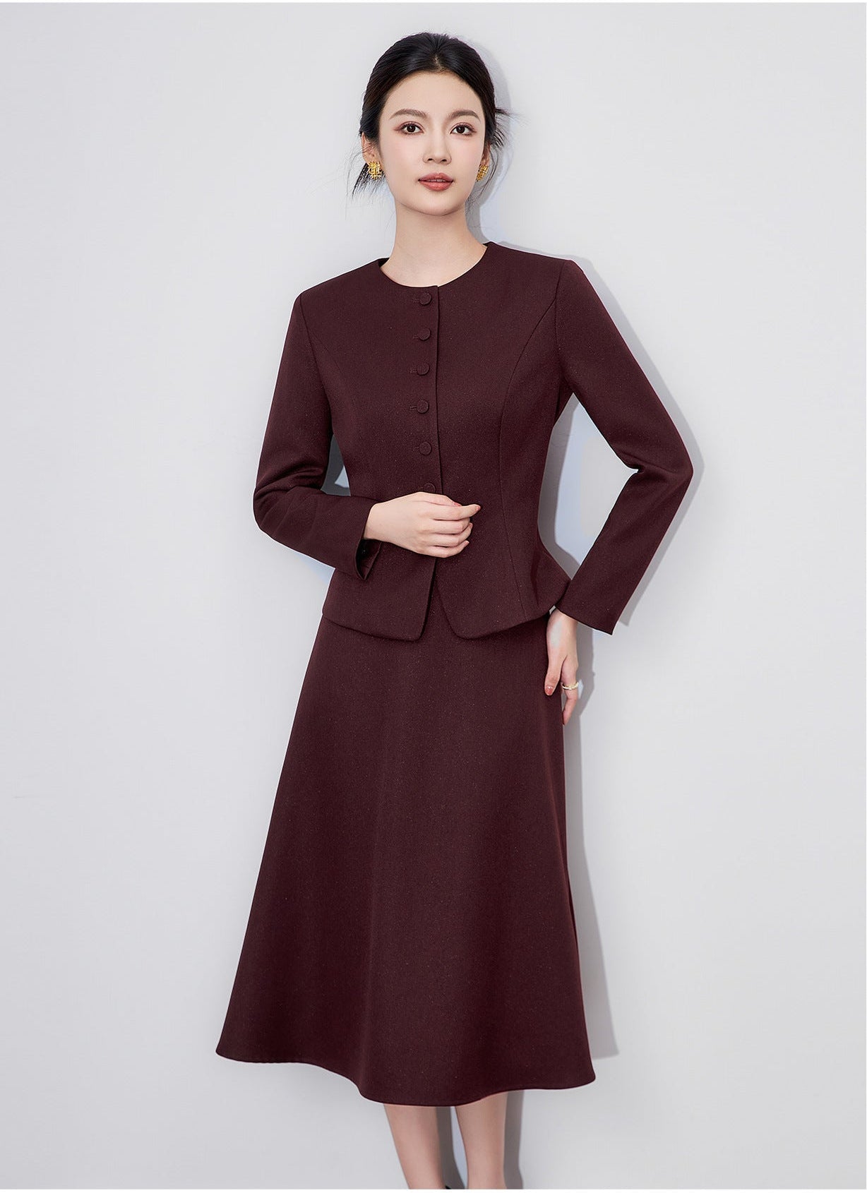 Luminous Texture Two-Piece Blazer & Midi Skirt Set