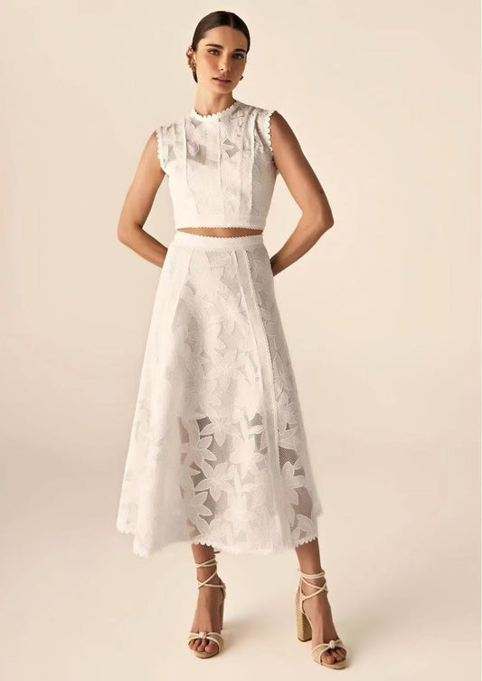 Embroidered Sleeveless Crop Top and Long Skirt Set