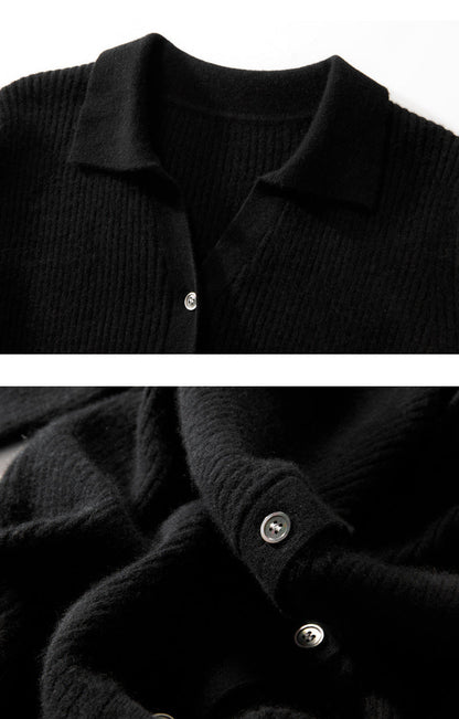 100% Pure Cashmere Polo Collar Cardigan – Long Sleeve, Classic Fit, Ultra-Soft