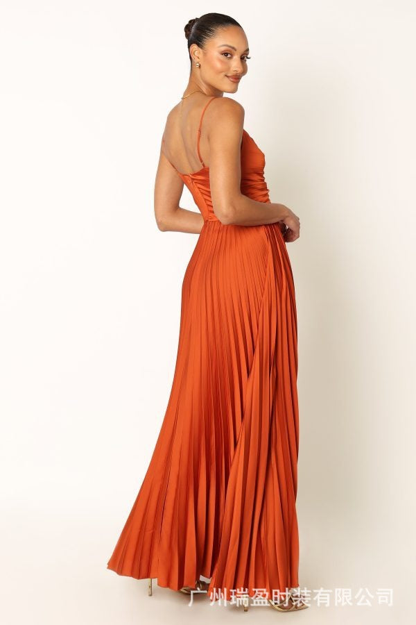 Elegant Pleated Backless Maxi Dress