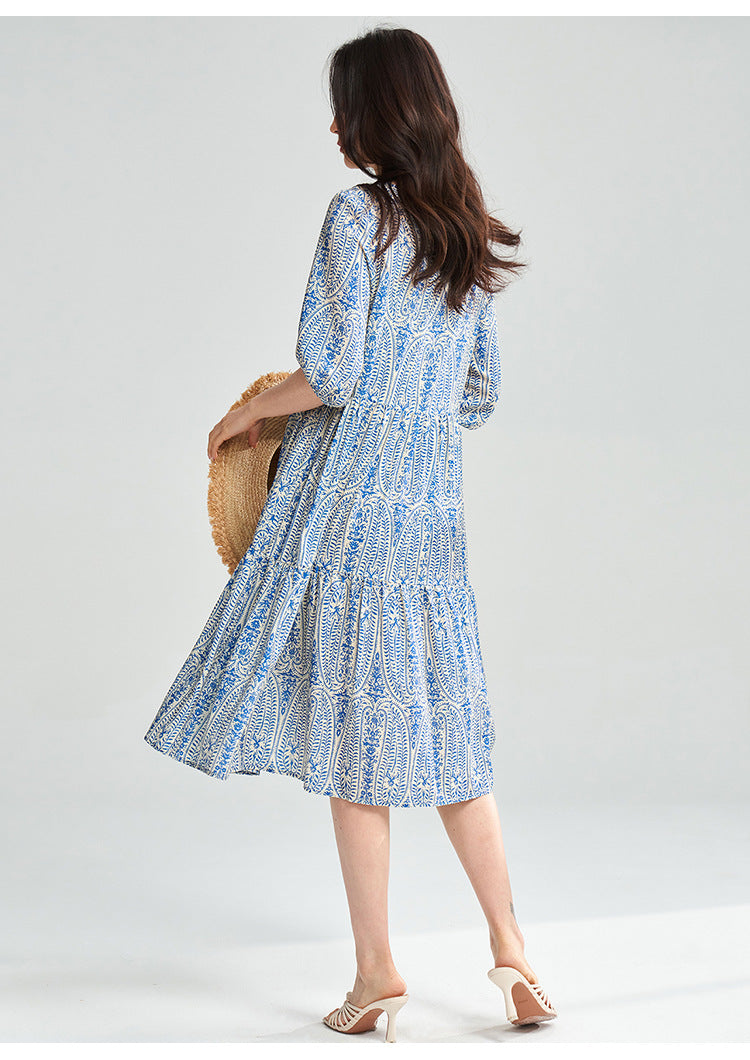 Blue Geometric Tencel Two-Piece Summer Set