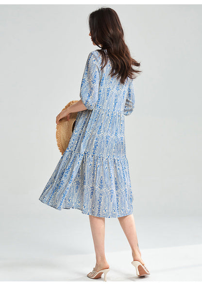 Blue Geometric Tencel Two-Piece Summer Set