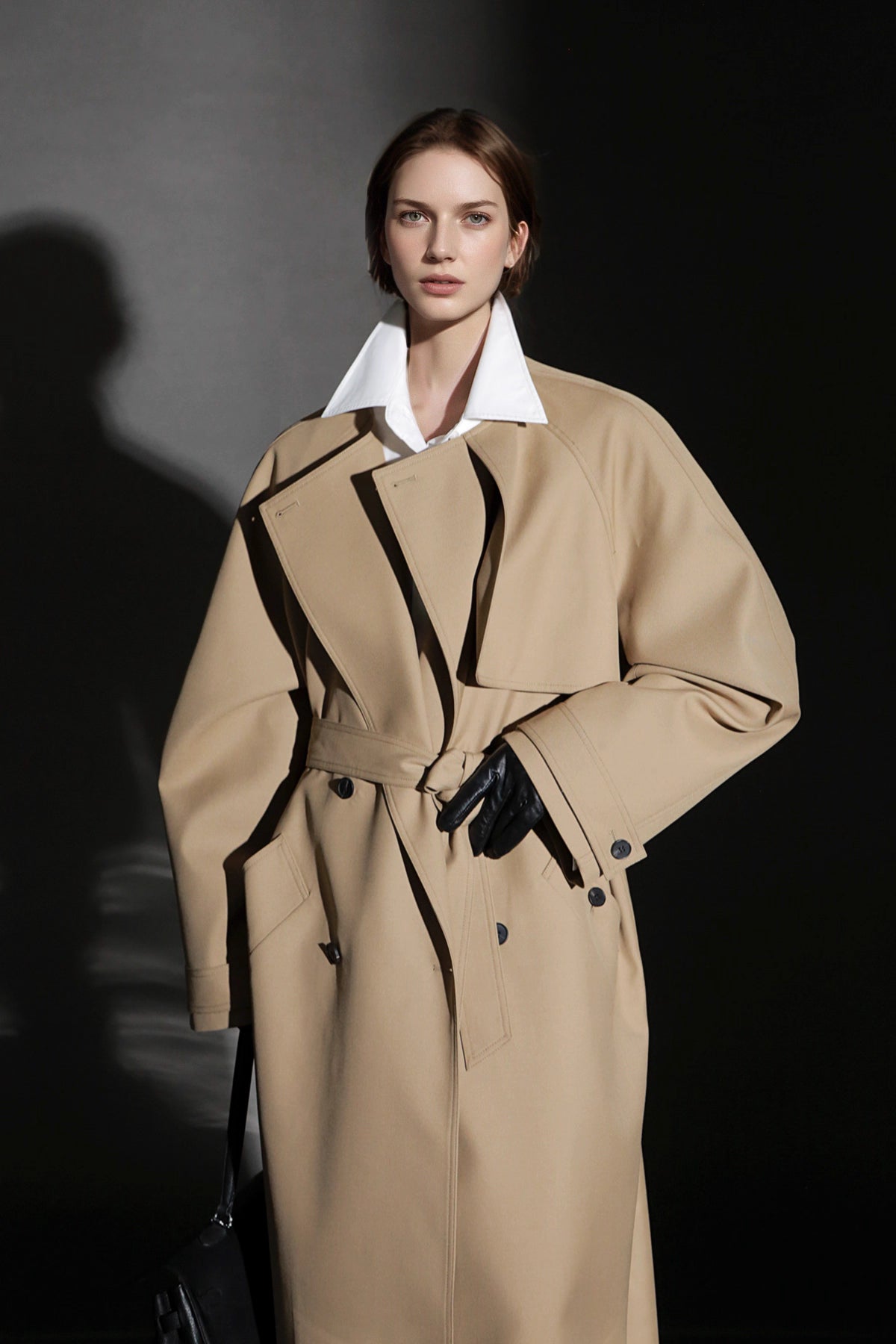 Minimalist Round Neck Wool Blend Trench Coat – Relaxed Fit
