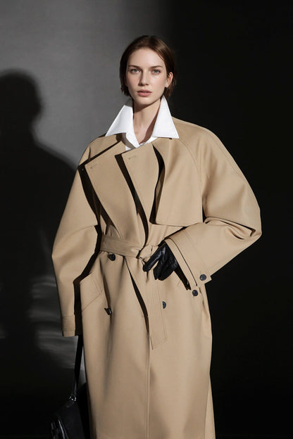 Minimalist Round Neck Wool Blend Trench Coat – Relaxed Fit