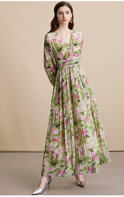 Vintage Floral V-Neck Long Dress