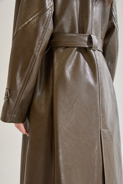 Retro Long Faux Leather Coat