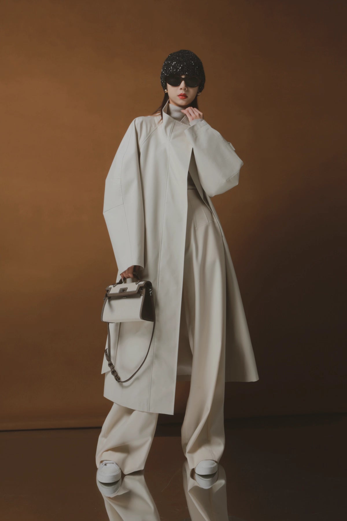 Draped Double-Breasted Tencel Trench Coat