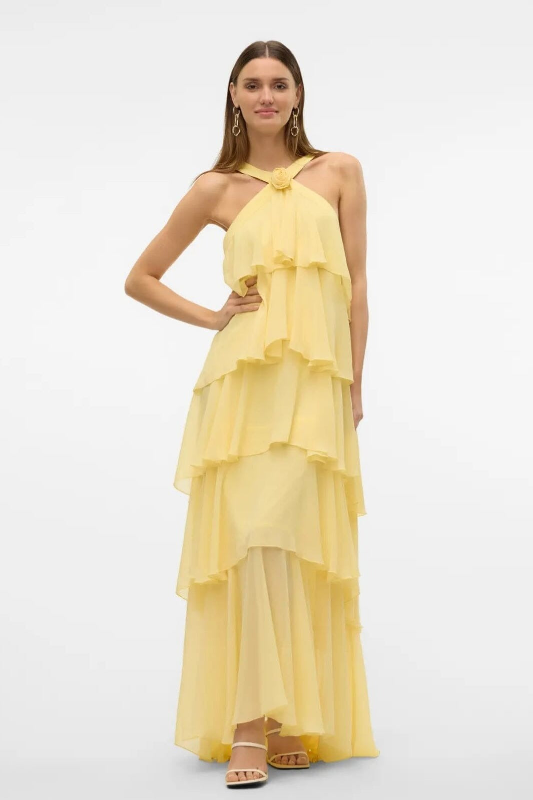 Pink Halter Tiered Maxi Dress