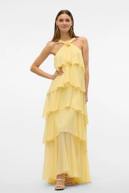 Pink Halter Tiered Maxi Dress