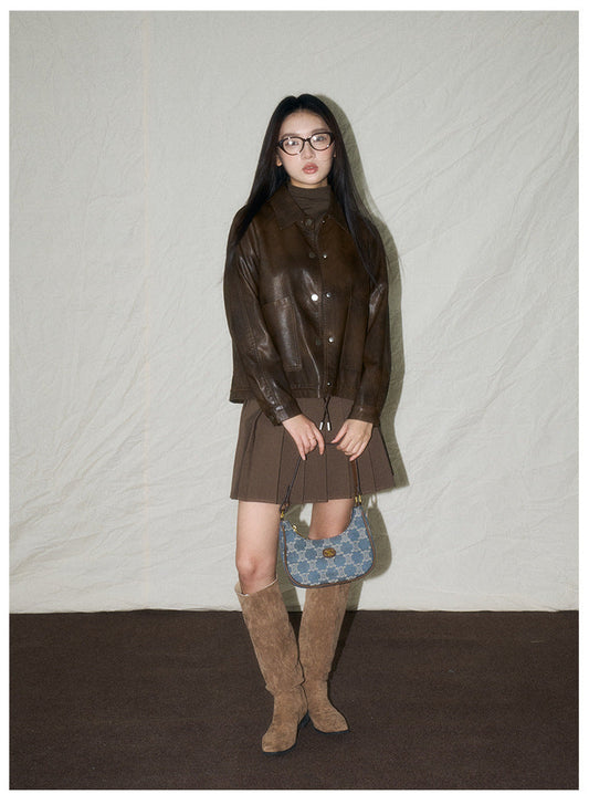 Ruched Retro Moto-Style Jacket