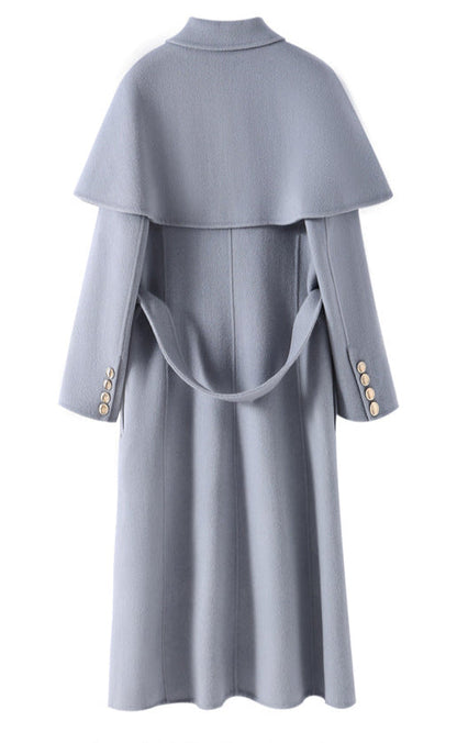 Hepburn Wool Coat with Detachable Shawl – Double-Faced 100% Wool