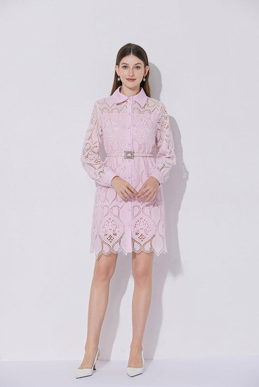 Modern Lace Polo Collar Dress