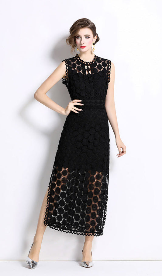 Lace Detail Two-Piece Maxi Dress Set
