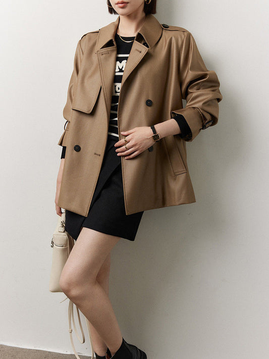 Double-Breasted Short Trench Coat – Timeless Urban Elegance