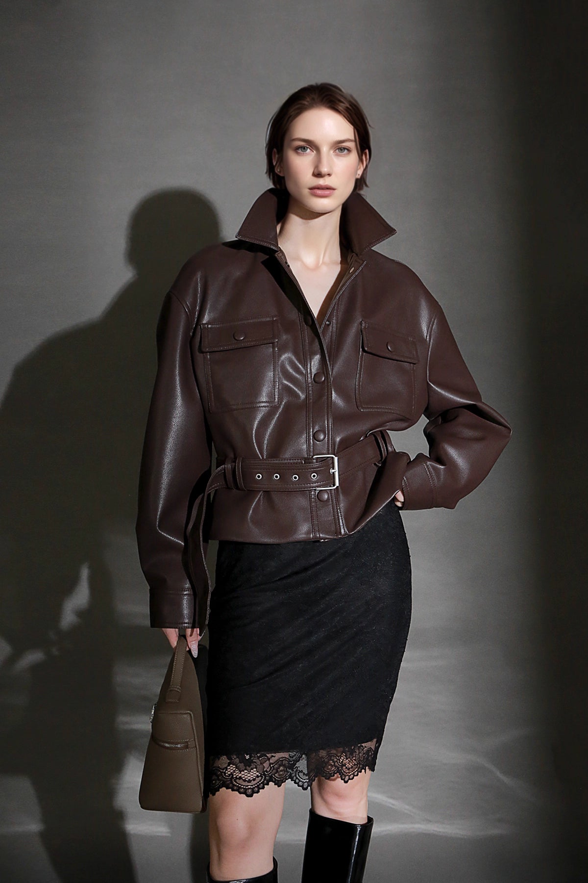 Polo Collar Genuine Lamb Leather Jacket