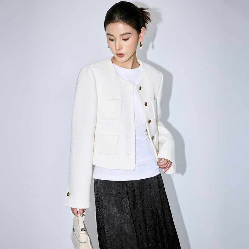 Wool Blend White Cropped Coat