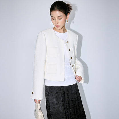 Wool Blend White Cropped Coat