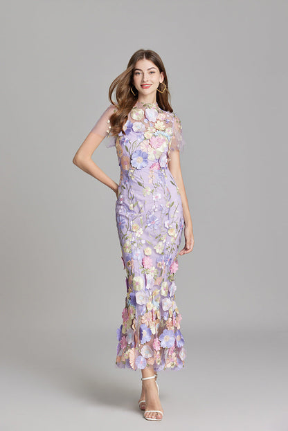 3D Floral Embroidered Lace Mermaid Dress