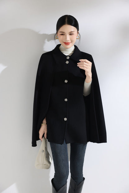 Wool-Blend Mid-Length Cape Coat