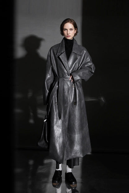 Luxury Genuine Sheepskin Trench Coat – Elegant & Timeless Design