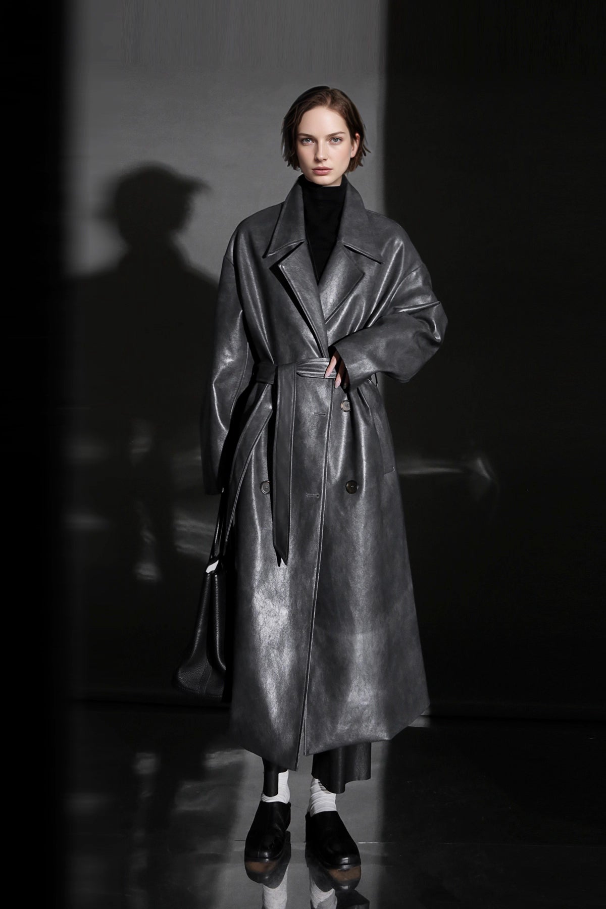 Luxury Genuine Sheepskin Trench Coat – Elegant & Timeless Design