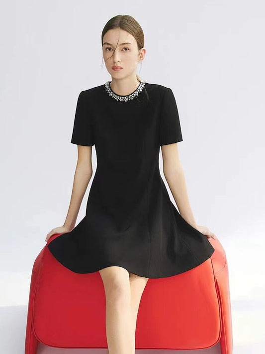 Round Neck Embellished Waist Dress