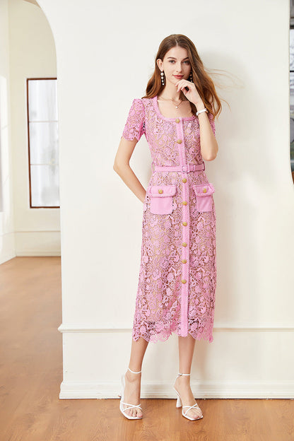 Hollow Lace Midi Dress