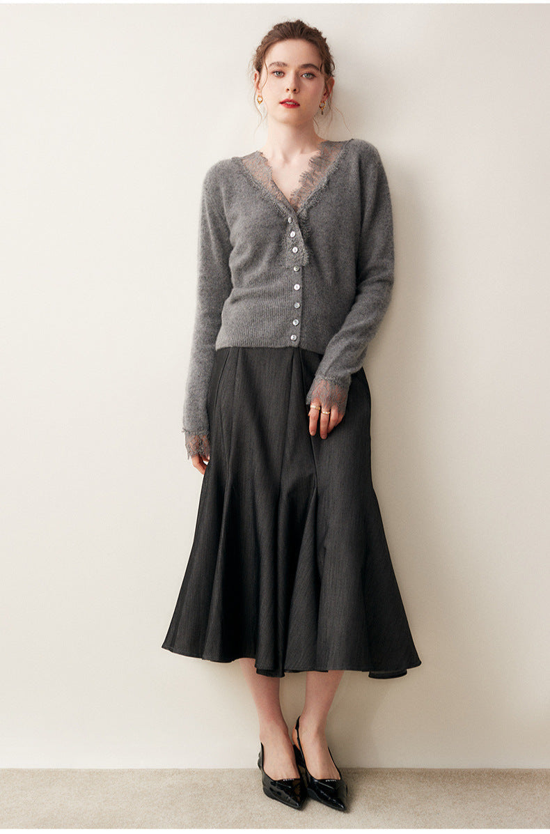 Lace-Trim Baby Cashmere Cardigan