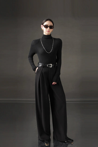 High-Waisted Wide-Leg Wool Blend Pants