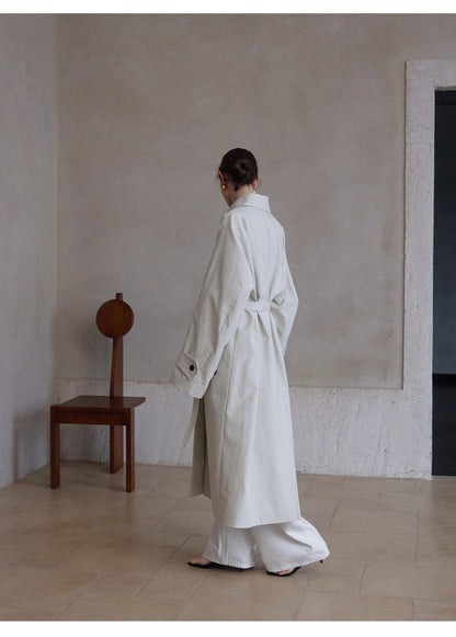 Minimalist Cotton-Blend Long Trench Coat