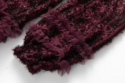 Plum 3D Floral Detail Tulle Evening Dress
