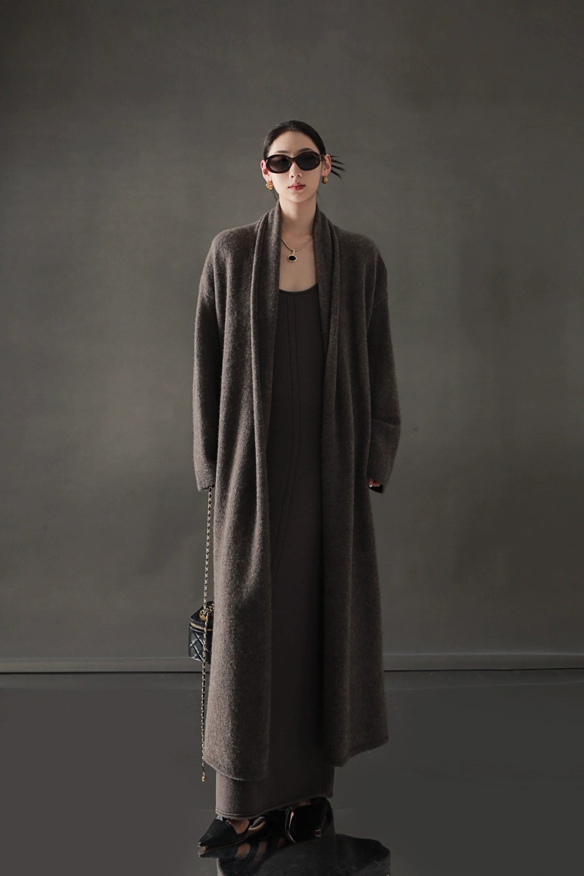 Minimalist Cashmere-Blend Wool Long Cardigan