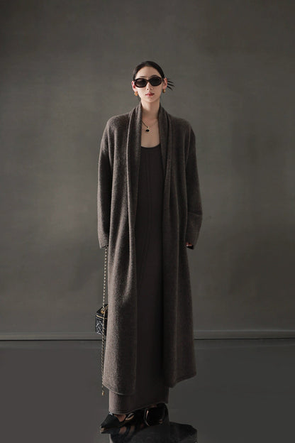 Minimalist Cashmere-Blend Wool Long Cardigan