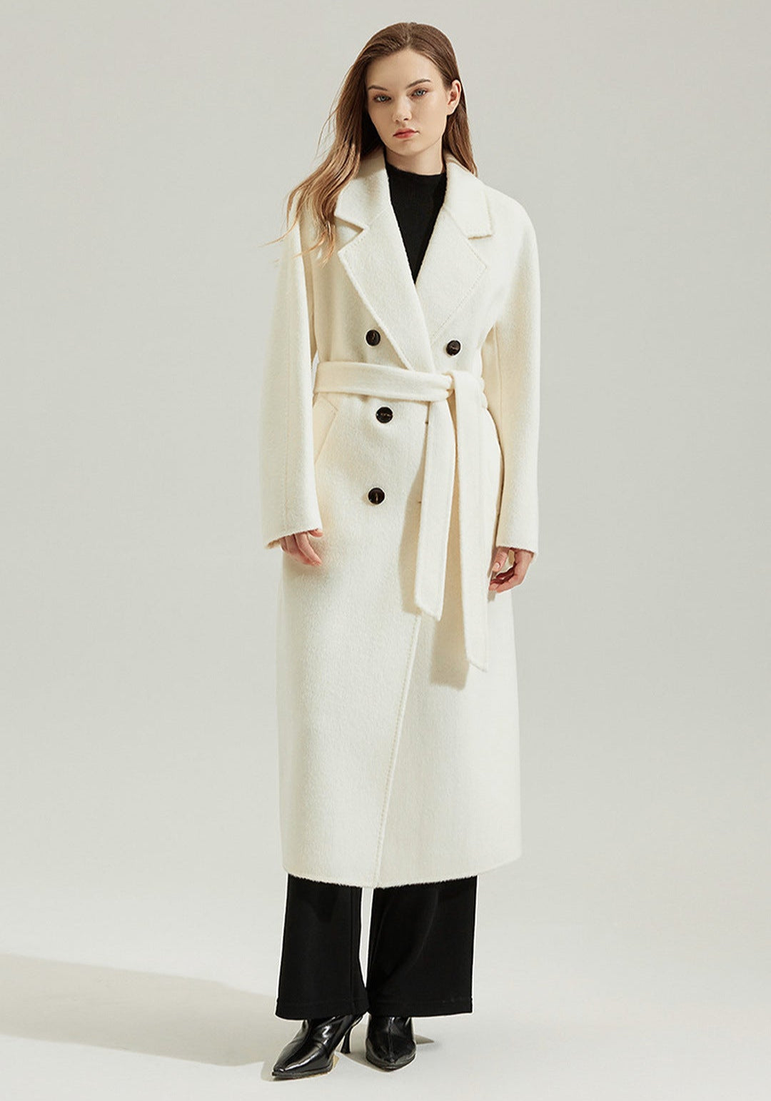 Classic Alpaca Wool Long Coat – Double-Faced Oversized Design