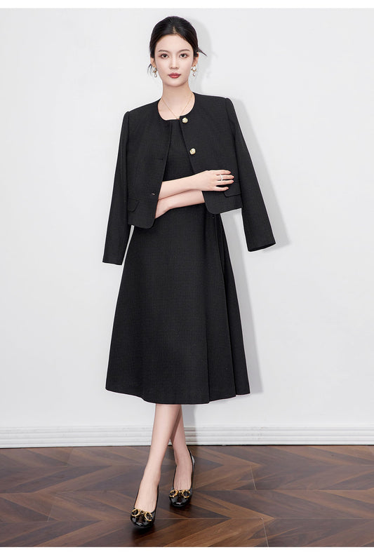 French-Inspired Two-Piece Set – Fitted Dress & Cropped Jacket