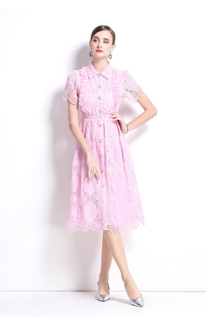 French Lace-Embroidered Midi Dress