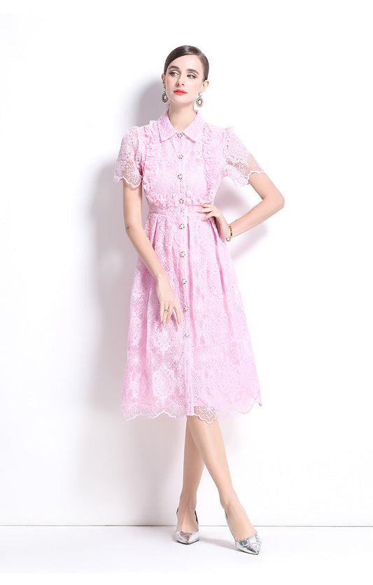 French Lace-Embroidered Midi Dress