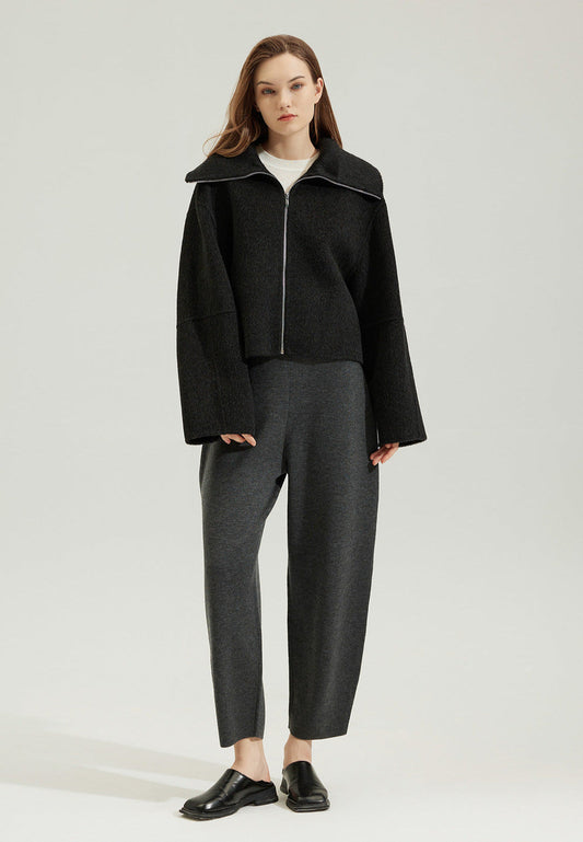 Alpaca Wool Short Coat – Reversible Zippered Wool Jacket