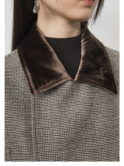 Extra Long Plaid Wool Coat with Silk-Blend Collar