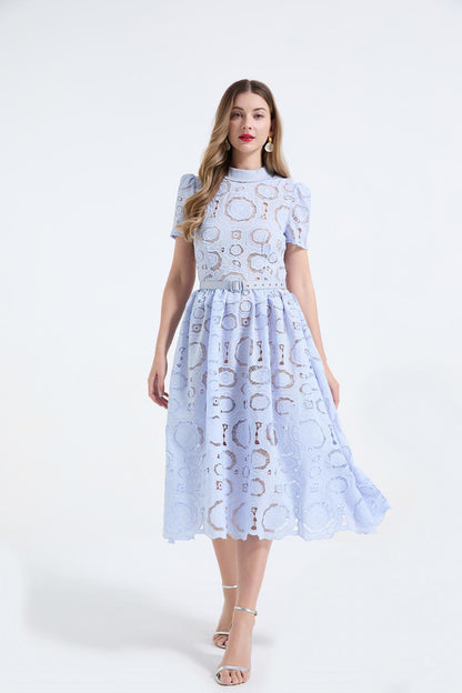 Elegant Lace Puff Maxi Dress
