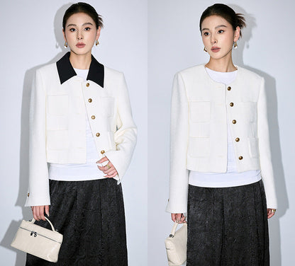 Wool Blend White Cropped Coat