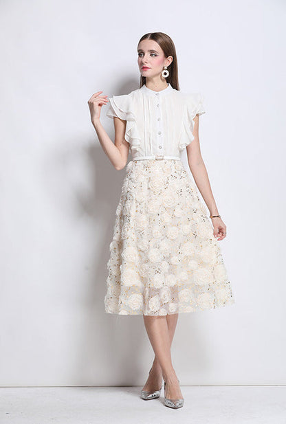 Embroidered Floral Hem Luxe Midi Dress