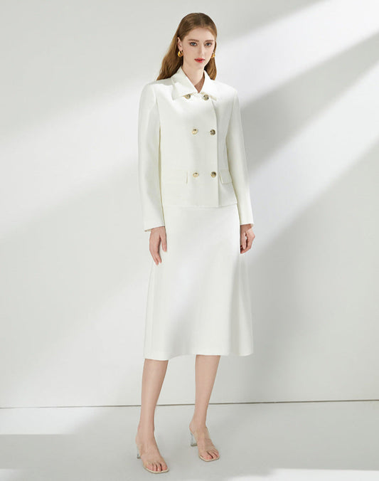 Urban Elegance Two-Piece Set – Blazer Jacket & A-Line Midi Skirt