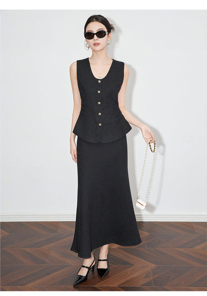 Old Money Style Two-Piece Set – Sleeveless Vest & Fishtail Skirt