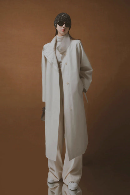 Draped Double-Breasted Tencel Trench Coat