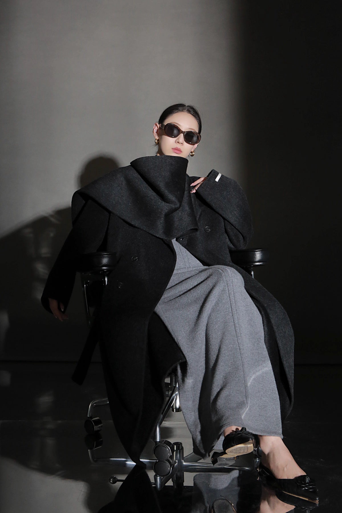 Luxury Lama Wool Blend Coat with Shawl Detail