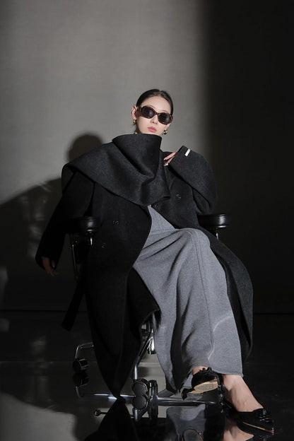 Luxury Lama Wool Blend Coat with Shawl Detail