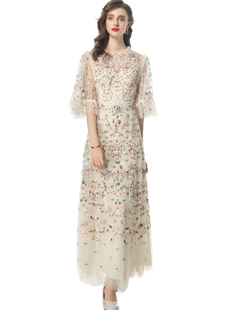 Belleza Princess-Cut Embroidered Maxi Evening Dress
