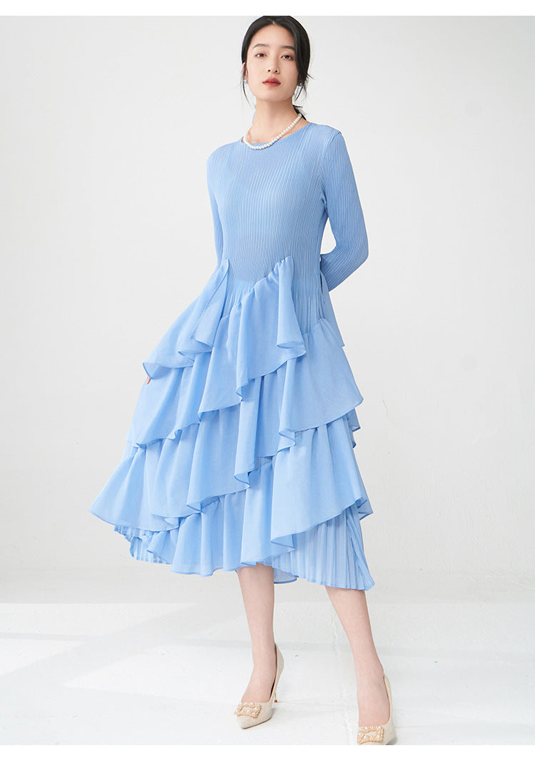 Spring Breeze Ruffled Midi Dress – Long Sleeve, One Size