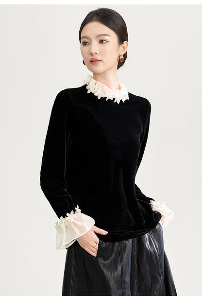 Floral Collar Velvet Blouse
